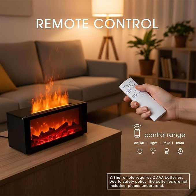 Essential Oil Diffuser,Fireplace Diffusers with 3 Essential Oils Set,Color Flame Aroma Diffuser with Remote Control,300ml Small Humidifier for Home Room Decor Gift for Women (Black)