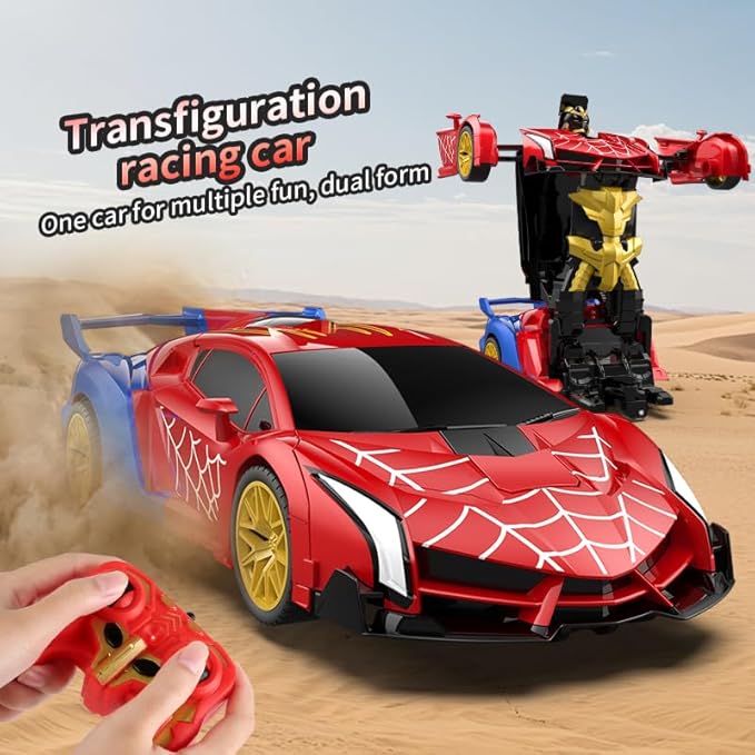Blackma Remote Control Car - Transform, One-Button Deformation & 360°Rotating Drifting, Transform Robot RC Car with LED Light, Toy Gifts for 4 5 6 7 8 9 10 11 12 Years Old Boy (Red & Blue)