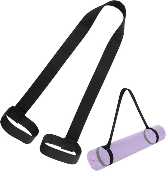 Cosmos Yoga Pilates Mat Strap - Looped Sling/Harness/Carrier Strap with Stretching Band Loops for Pilates, Exercises & Aerobics Mat Carrying - Soft & Durable Cotton, Black