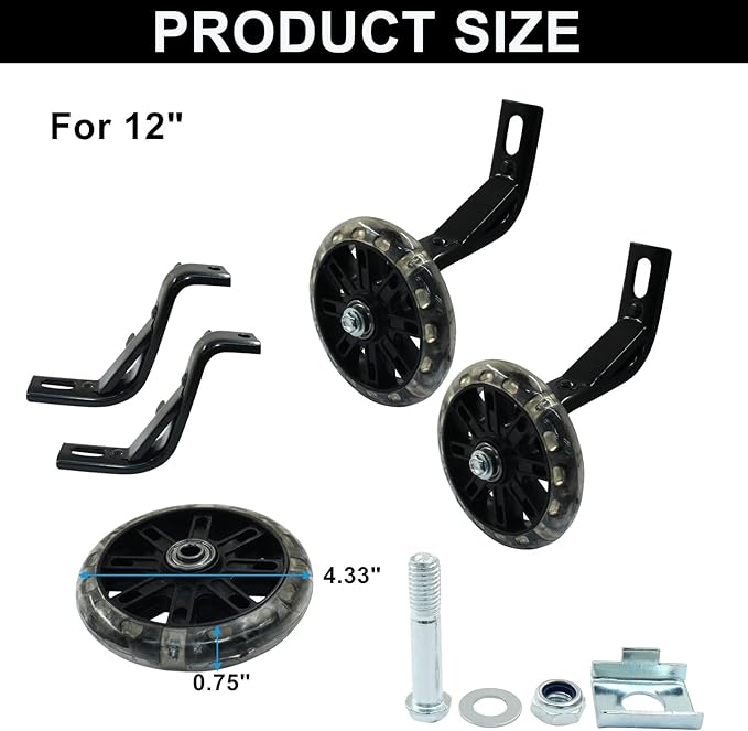 Murtenze 1 Pair of Children's Bicycle Auxiliary Wheel Bicycle Accessories, Flash Silent Training Wheels for 12" Training Wheels Kids Bike Wheel