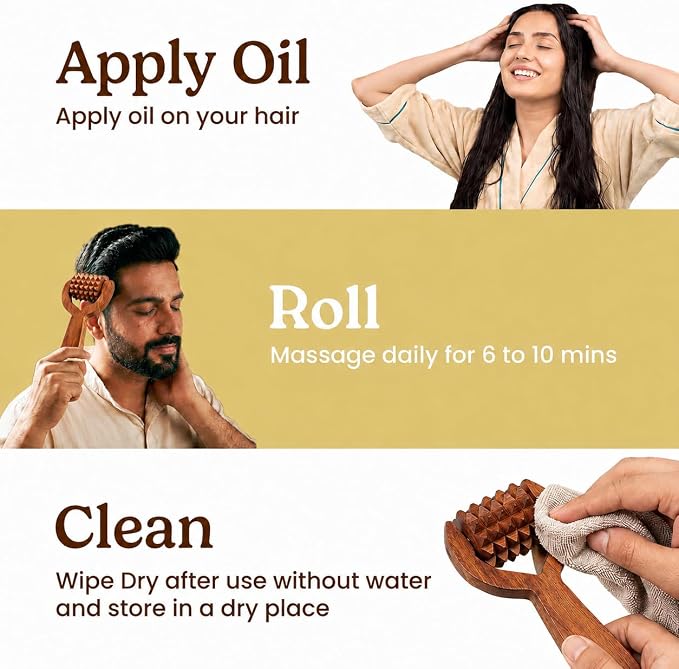 Wooden Scalp Massager Roller, Manual Head Massager Tool, Balayantra Wood Hair Scalp Roller, Handheld Wooden Massage Roller for Head, Grooming & Relaxing Self Care