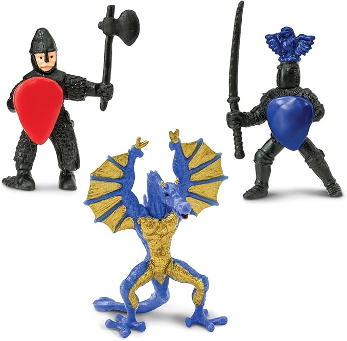 Safari Ltd. Knights & Dragons TOOB - 9 Mini Figurines with Knights, Drake, Tiamat, Wyvern, and Peluda Dragon - Toy Figures for Boys, Girls & Kids Ages 3+