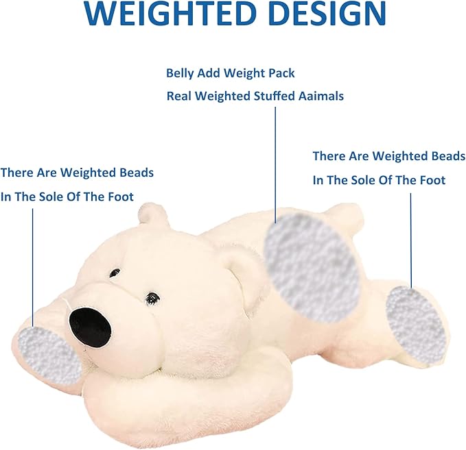 Weighted Stuffed Animals, 29.5in 6.2lbs Weighted Bear Stuffed Animal Toy Cute White Bear Plush Pillow for Adults Boys Girls