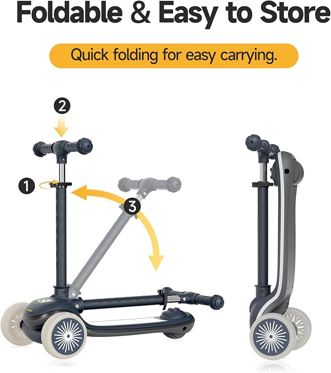 Kids Scooter, 3 Wheel Kick Scooter for Toddlers with Light Up Wheels, Lean-to-Steer Design, Adjustable Height Handlebar, Anti-Slip Deck, Ages 2–8