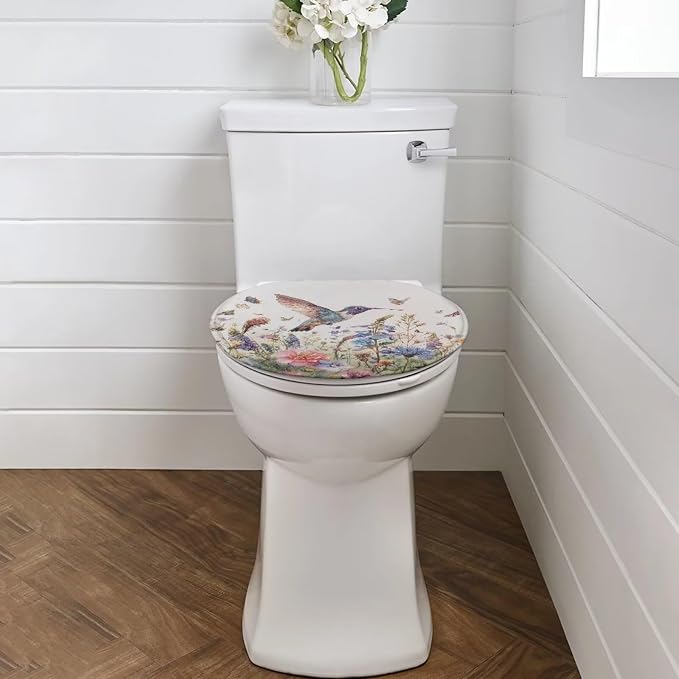 Hummingbird Oblong Toilet Seat Cover Floral Fuzzy Toilet Seat Cover Soft Toilet Seat Cover Toilet Lid Covers for Bathroom Decor