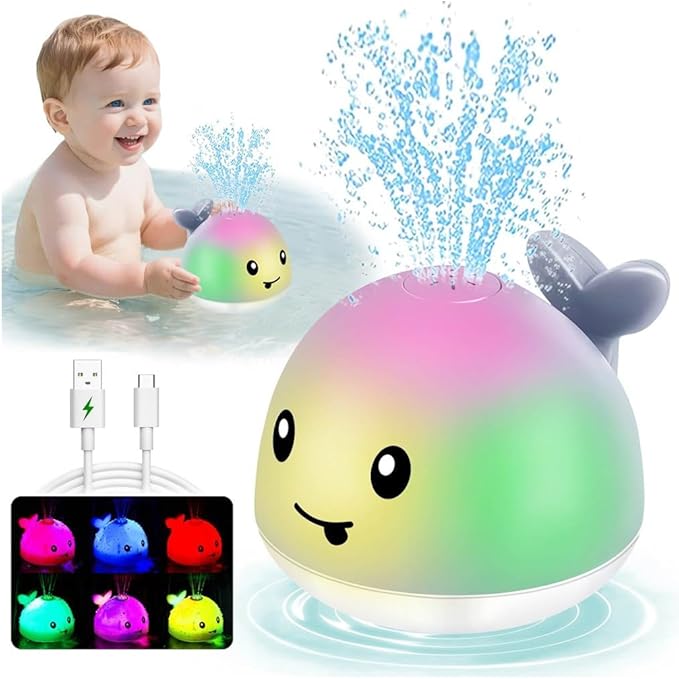 Bath Toys for Kids Ages 1-3 - Toddler Christmas Stocking Stuffers, 1 2 3 Year Old Boys Girls Gifts Whale Bath Toy Sprinkler, Light Up Baby Bath Toys, Bathtub Pool Water Infant Toy 6-12-18 Months