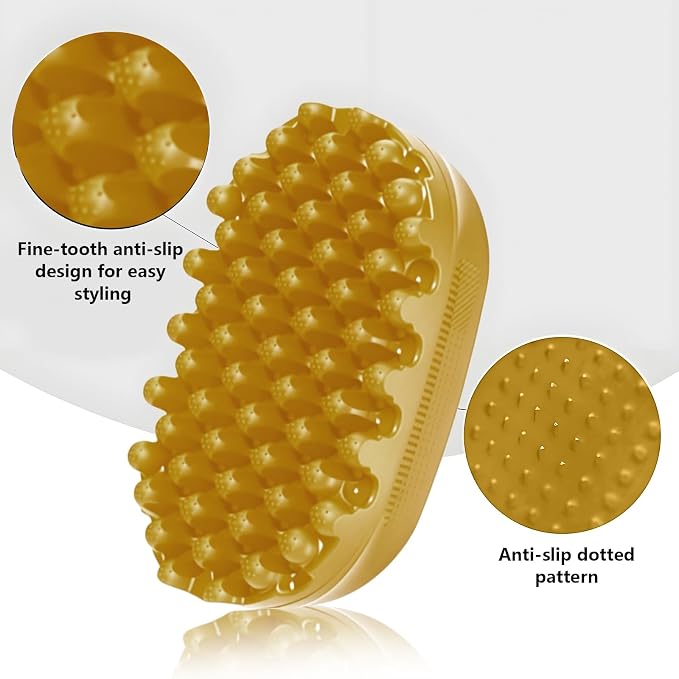 Rubber Curling Hair Brush，Premium Twist Tool for Afro Hair，Ideal for Curly, Coiled, 4C Hair，Quick & Easy Styling，Golden