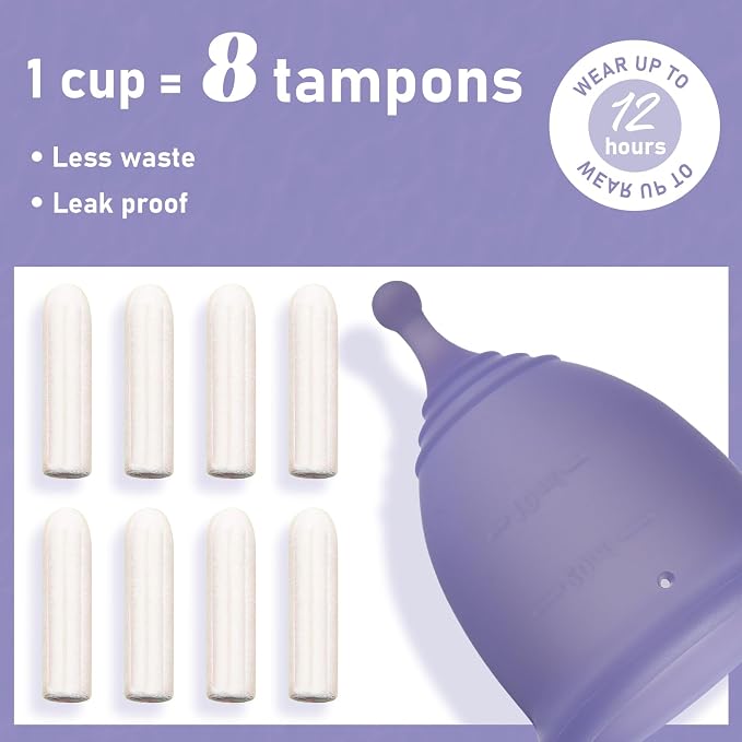 Soft Menstrual Cup - Medical Grade Silicone Reusable Period Cup - BPA Free Comfortable Flexible Menstrual Cup Wear for 12 Hours (Violet, Samll)