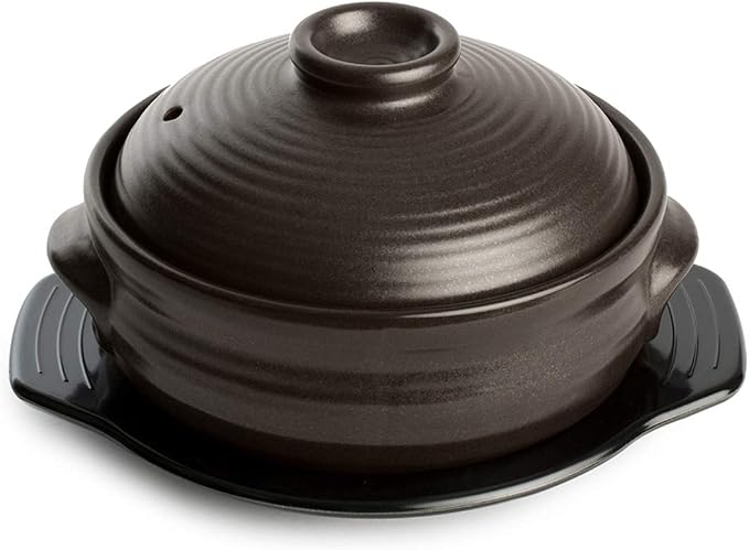 Crazy Korean Cooking Korean Stone Bowl (Dolsot), Sizzling Hot Pot for Bibimbap and Soup - Premium Ceramic (Large with Lid | 44 Fl oz)