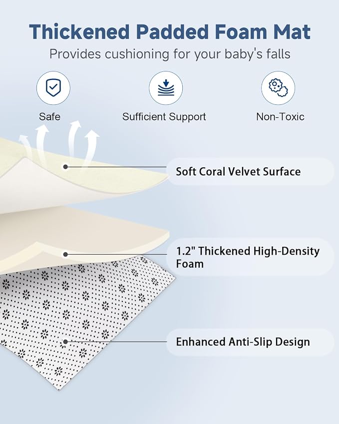 SEPARO Thick Baby Play Mat for Floor,50 x 50 Playpen Mat,Tummy Time Foam Mats,Ultra Soft Support & Plush Feel,Easy Care with Non-Slip Cushioned for Infant,Kids and Toddler Crawling,Beige