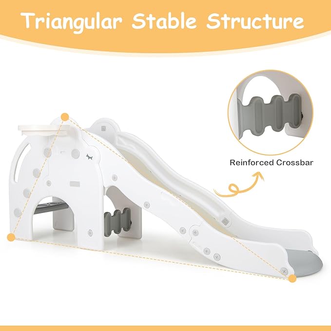 INFANS Toddler Slide, 4 in 1 Indoor Kids Slide Wave Slideway Max Load 330lb for Age 18+ Months with Basketball Hoop Ball, Outdoor Climber Freestanding Playset, Sturdy Plastic Playground Toy