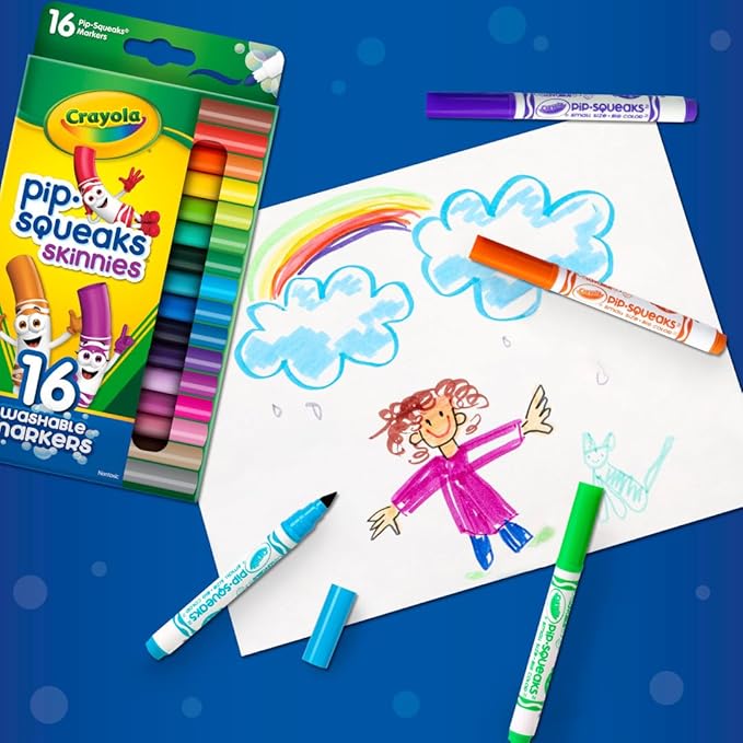 Crayola Pip Squeaks Skinnies Washable Marker Set (16ct), Essential Easter Basket Stuffers, Mini Markers for Toddlers, Thin Coloring Markers for Kids, Spring Crafts Supplies