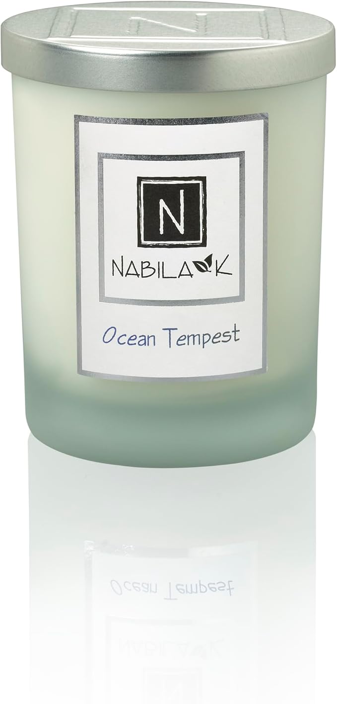 Nabila K – Ocean Tempest - Soy-Based Candle – Rose, Honeysuckle, Sweet Musk, Amber - Hand-Poured - Cotton Wick - Aromatherapy Candle w/Essential Oils - Made in USA - 14 oz
