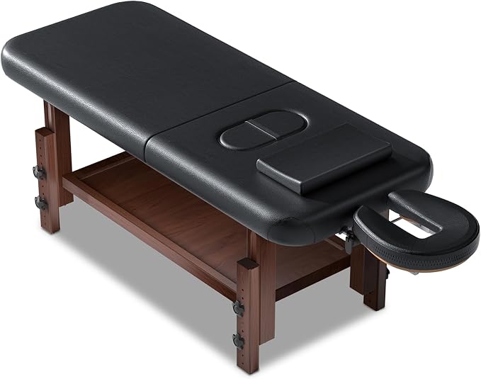 Heavy Duty Frame Professional Massage Table with Adjustable Backrest & Height Legs & Face Pillow, PU Leather, for Treatment, Physical Therapy, Spa Facial Professional Massage (Wood, Black)