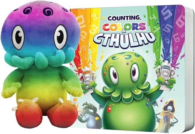 C is for Cthulhu Counting, Colors & Cthulhu Board Book & Rainbow Plush Bundle (Baby Plush, 6 inches)