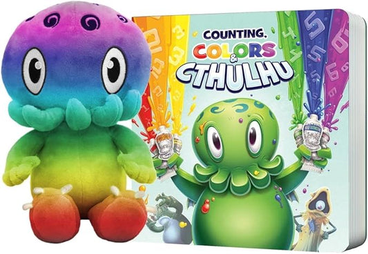 C is for Cthulhu Counting, Colors & Cthulhu Board Book & Rainbow Plush Bundle (Baby Plush, 6 inches)