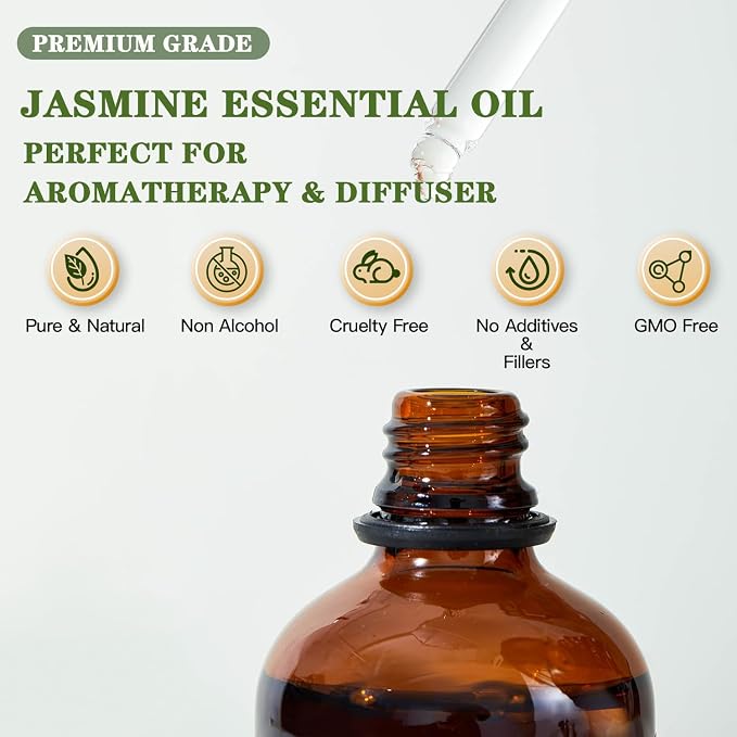 Jasmine Oil for Humidifier, DIY Freshener, Home Diffuser, Skin/Hair, Perfume Making Premium Grade Essential Oil - 4oz