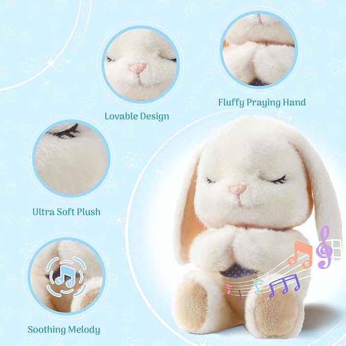 Baptism Gifts for Boys, Catholic Christening, Baby Dedication & Baptismal Gift Set for Baby Boys & Kids, with 9" Musical Praying Bunny Plush Toy & Everybunnies' Blessing Book in Keepsake Box