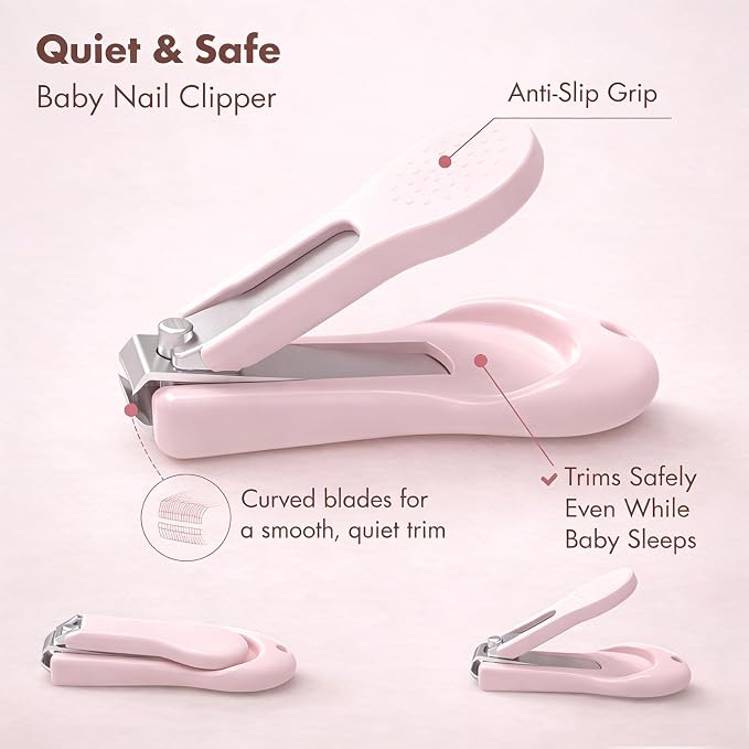 Baby Nail Kit, 4-in-1 Baby Nail Care Set with Cute Case, Baby Nail Clippers, Scissors, Nail File & Tweezers, Baby Manicure Kit and Pedicure kit for Newborn, Infant, Toddler, Kids-Owl Pink