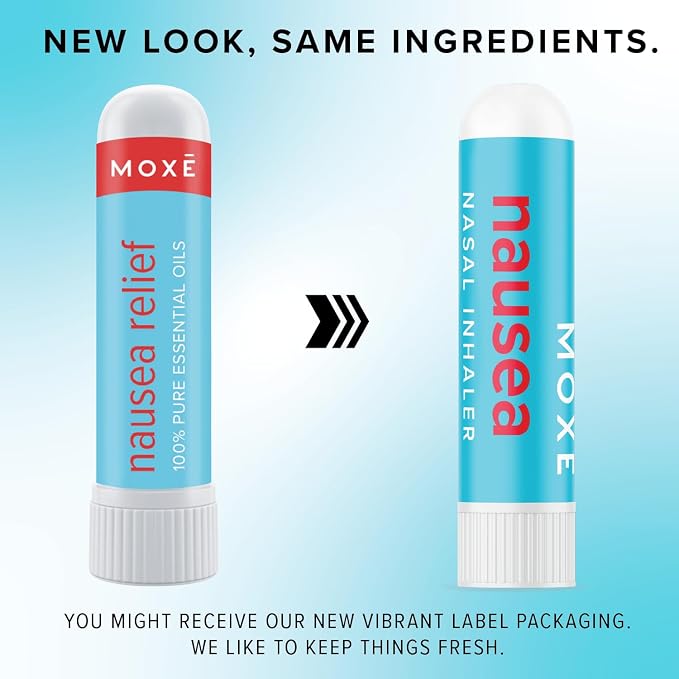 MOXE Nausea Nasal Inhaler Sticks, All Natural Essential Oil Blend, Ginger, Cardamom, Peppermint, Sweet Orange, Upset Stomach, Headaches, Easy-to-Use Portable Aromatherapy, Made in USA, 1 Pack