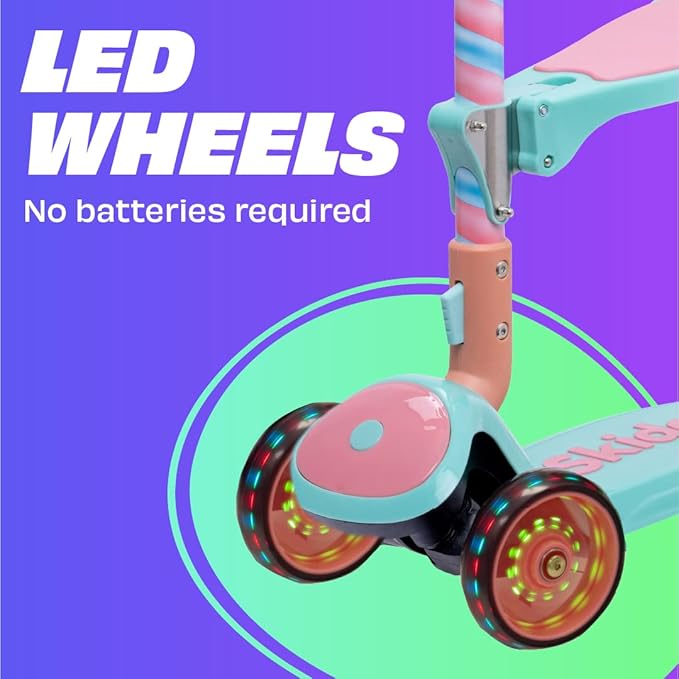 SKIDEE Kick Scooter for Kids Foldable 3 Wheel Scooter with Lean-to-Steer, Adjustable Height, Removable Seat & LED Light Wheels | Toddler Scooter Up to 12 Year Old Boys/Girls