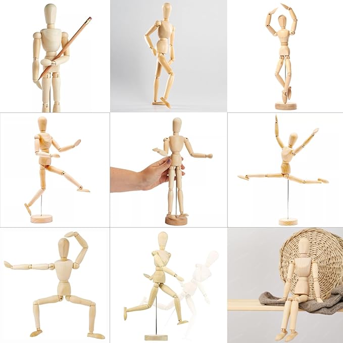 2 Pack Wooden Mannequin,12in Posable Drawing Figurines Dummy,Art Drawing Figure Model Manikin Dolls for Home Office Desk Décor Sketching Painting, Body Action Figure Artist Gifts