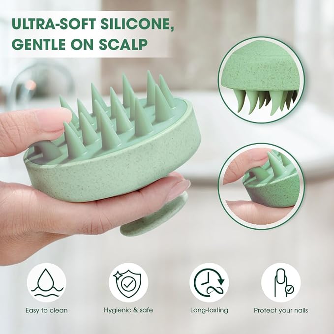 Scalp Massager Brush for Hair Growth – Silicone Scalp Scrubber & Scalp Exfoliator – Manual Scalp Massager Brush for Wet or Dry Use – Hair Massager Scalp Shampoo Brush Tool (Green)