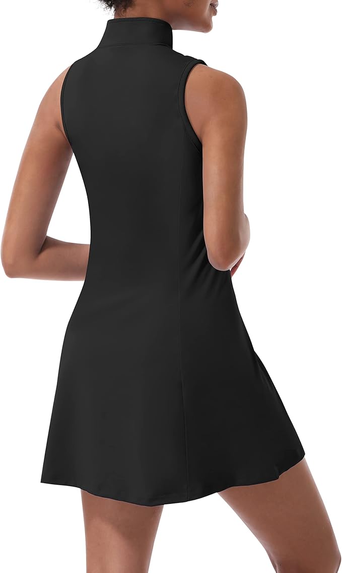 Tennis Dress for Women, Golf Dress with Shorts and Pockets Athletic Dress | Sleeveless Collared Half-Zipper Workout Sport Dress, Stretch Moisture Wicking Fabric, Tennis Golf Outfits