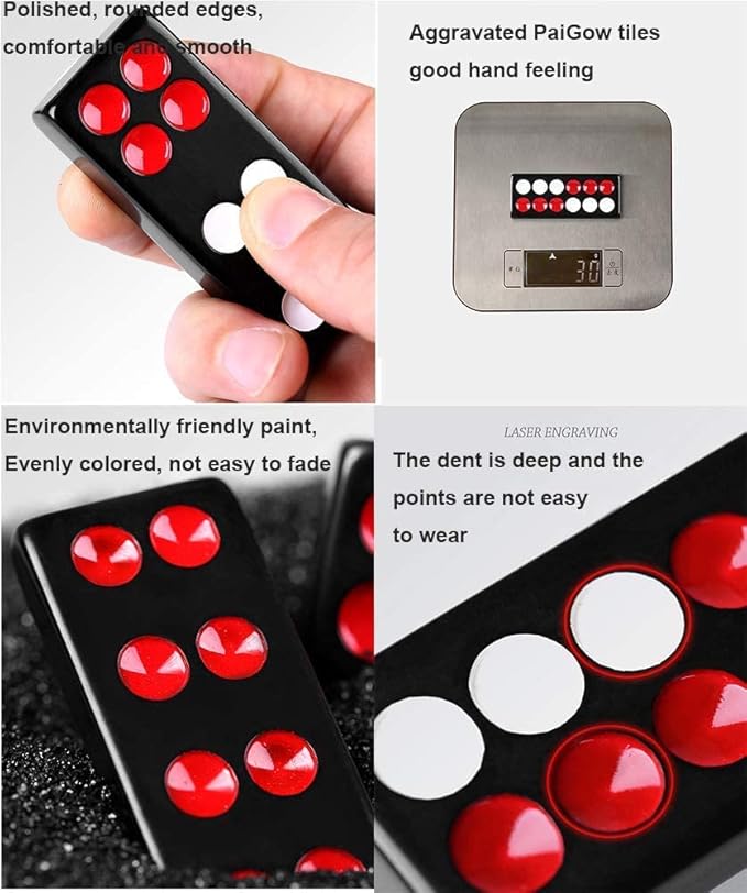 32PCS Pai Gow Tiles Game Set,Chinese Traditional Black Dominoes Pai Gow, Pai Gow Poker, Best Casino Game Party Fun Toy for Entertainemnt (20#)