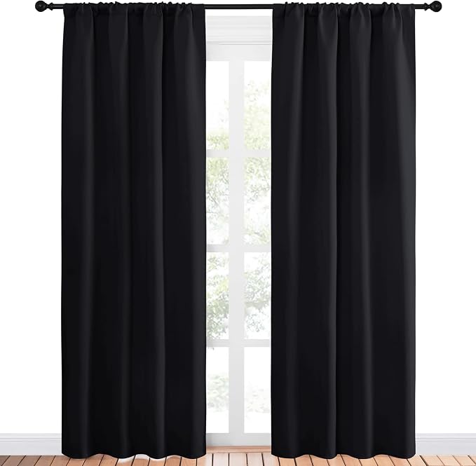 NICETOWN Living Room Blackout Shades - All Season Rod Pocket Thermal Insulated Solid Blackout Curtains/Drapes for Living Room (Set of 2, 42 inches by 84 Inch, Black)
