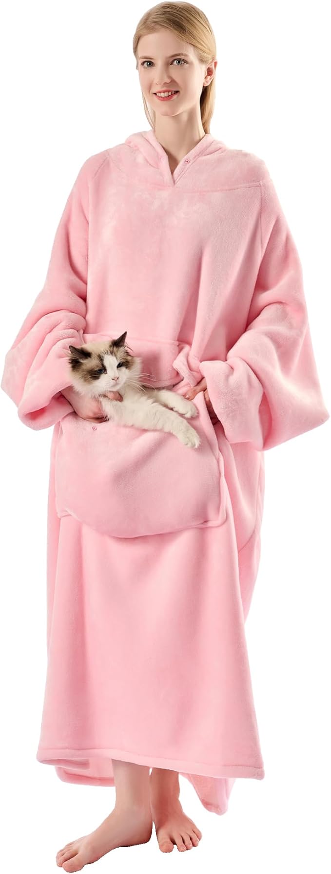 Krifey Big & Tall Wearable Blanket Hoodie with Cat Pocket, Extra Long Oversized Fleece Blanket for Adults, Cozy Birthday Gifts, Christmas Gifts