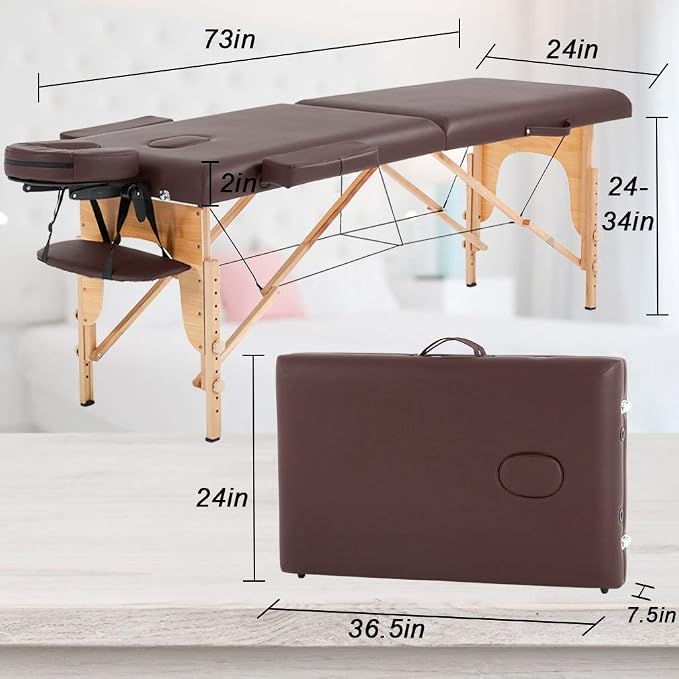 BestMassage Massage Bed Portable Massage Table 2 Folding Lash Bed Height Adjustable 24 Inch Wide Spa Table with Non-Woven Bag for Spa Footmassage Facial CareSpa Tattoo