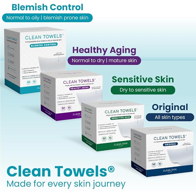 CLEAN SKIN CLUB Blemish Control Clean Towels® XL, Extra Exfoliation for Oily Skin, Disposable, Single-Use Face Towelette Dry Wipe - 1 Pack (50 Count)