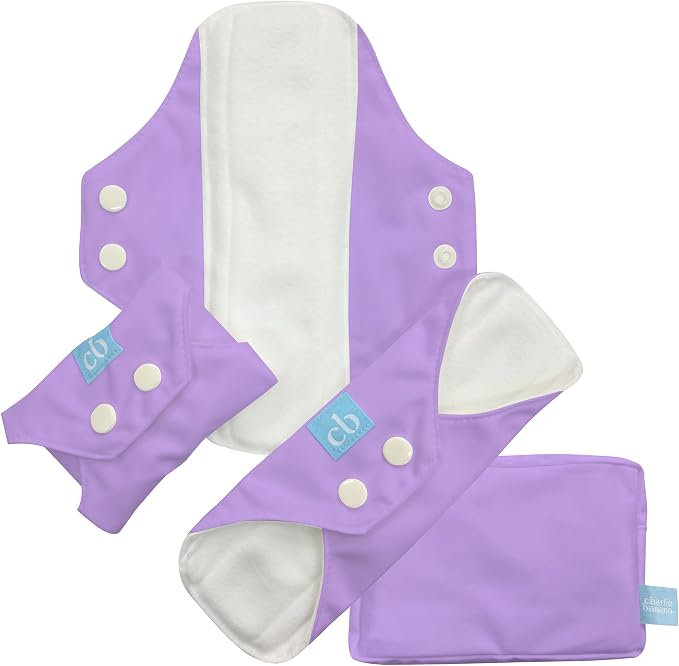 Charlie Banana - Reusable Feminine Pads Liner 3 Pack with Pouch | Washable Menstrual Pads for Light Absorbency | Lavender