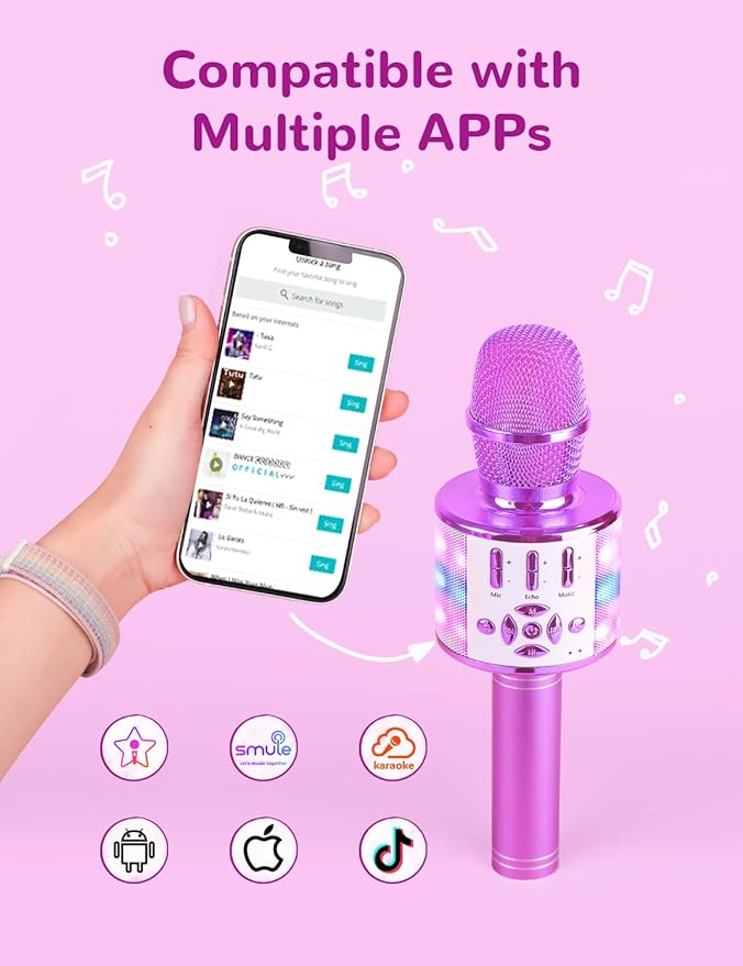 Amazmic Toys for Girls, Kids Karaoke Microphone Toddler Microphone for Kids with Lights, for Girls, Birthday New Year Party Boys Toy Age 3 4 5 6 7 8+(Light Purple)