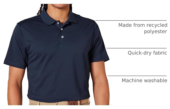 Amazon Essentials Men's Moisture Wicking Golf Polo Shirt, Short Sleeve, Slim-Fit, Quick-Dry, Active Wear