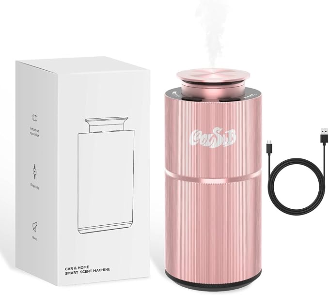 Smart Waterless Diffuser, Waterless Diffusers for Essential Oils with Timer & 3 Mist Levels, Super Silent Aromatherapy Essential Oil Diffuser Battery Operated for Car, Home, Office Rose Gold