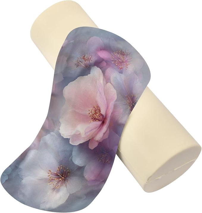 Blue Purple Cherry Blossoms Neck Roll Pillow Bolster Round Health Memory Foam Long Cervical Cylinder Pillows with Removable Washable Cover for Body Bed Legs Back Yoga