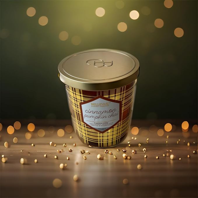 Bellevue Luxury Candles, 12 OZ Fragranced Candle, Soy Blend Wax, Essential Oils, Long-Lasting Burn, Home Fragrances, Aromatherapy Home Scented Candles Scent Cinnamon Pumpkin CHAI