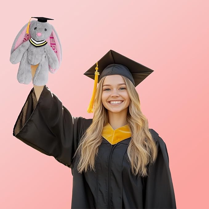 Custom Graduation Plush Bunny Gift 2025 for Her Him, Embroidered Bunny Graduation Stuffed Animal with Name for Kids Girls Boys, Kindergarten High School College Graduation Gifts