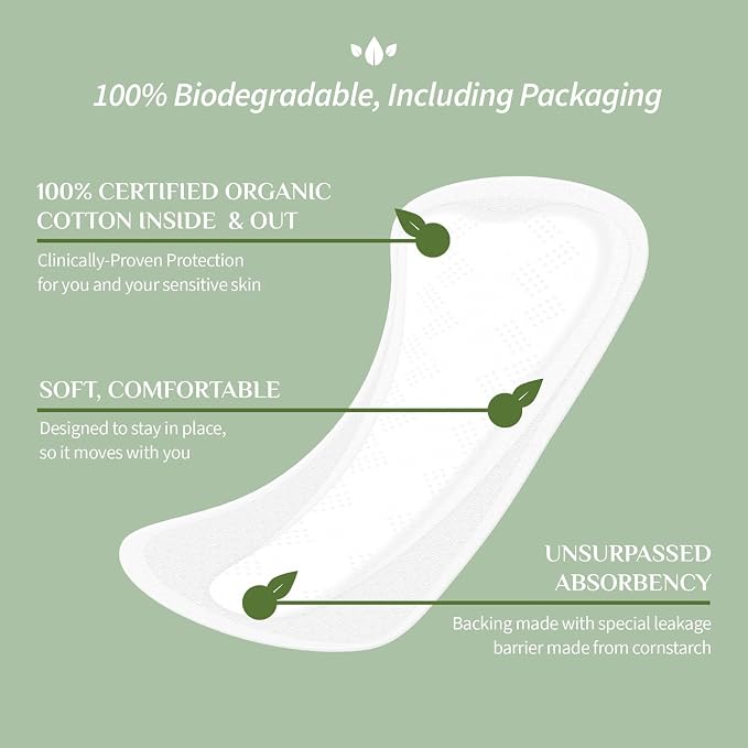 Organyc 100% Certified Organic Cotton Inside and Out 2 in 1 Panty Liners for Women Fits Thong or Regular Underwear, Light Flow, 20 Count, 6 Packs (6)