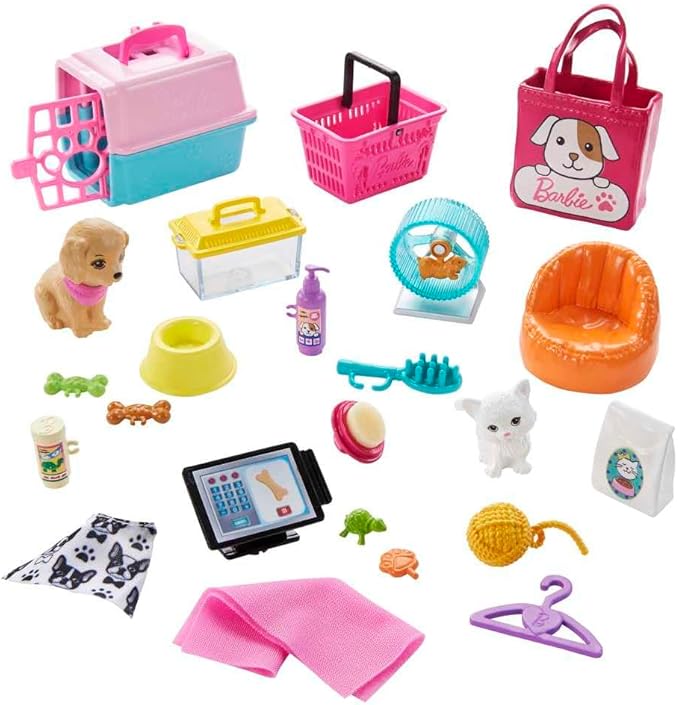 Barbie Doll (11.5-in Blonde) and Pet Boutique Playset with 4 Pets, Color-Change Grooming Feature and Accessories, Great Gift for 3 to 7 Year Olds