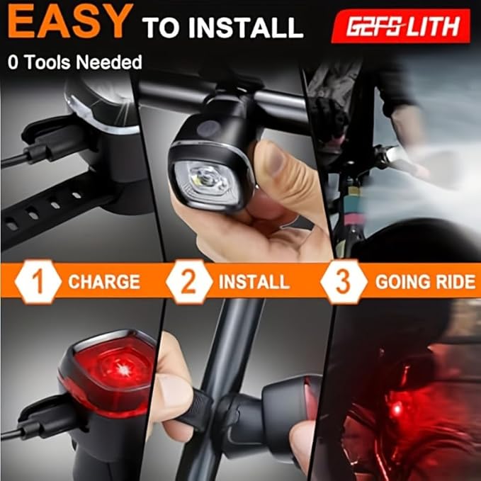 Bicycle Front and Rear Lights,Bike Light, Type-C Rechargeable, Flashing Light，Suitable for Night Riding, Cycling，Accessories for Bicycle，Headlight &Taillight for Girls Kids
