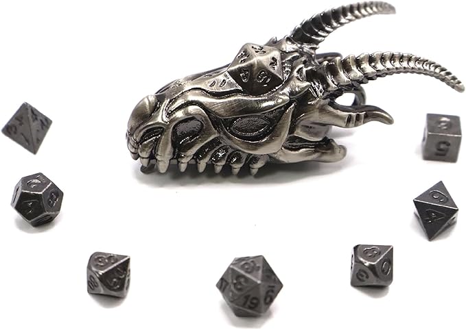 2025 Dragon Necklace for DND Dice Set, 7-in-1 Dragon Metallic D&D Dice with Gift Case for Dungeons and Dragon Game, RPG Role Playing Table Game Gifts (Silver)