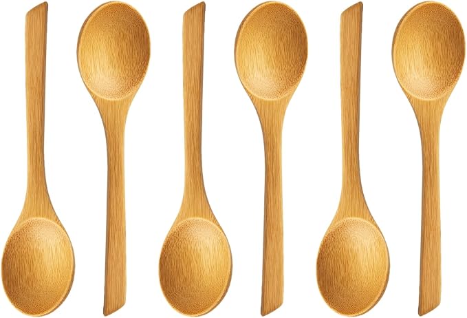 Long Bamboo Soup Spoons Set of 6, 8.5 Inch Wooden Dinner Spoons for Soup Ramen Cereal Rice, Reusable Eco Friendly Kitchen Eating Spoons, Japanese Style Bamboo Tableware