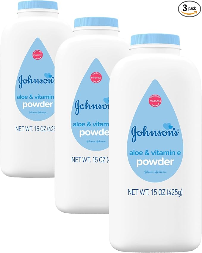 Johnson's Baby Powder with Naturally Derived Cornstarch, Aloe & Vitamin E for Delicate Skin, Hypoallergenic, Free of Parabens, Phthalates & Dyes for Gentle Baby Skin Care, 15 oz (Pack of 3)