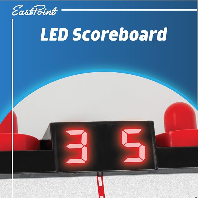 EastPoint Tabletop Air Hockey Table Pro - Black & White - LED Scoreboard for Hockey Game - Includes Pucks & Pushers for Table Games for Kids - Compact Durable Design for Tabletop Play