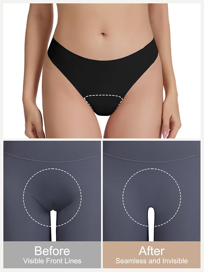 Seamless Camel Toe Thongs for Women Invisible Cameltoe Thong Panty Liners No Show Workout G-Strings Underwear