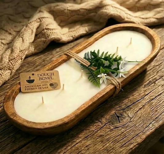 Dough Bowl Candle Co. Jasmine Candle for Women or Men - 17x5 6 Wick Scented Candles for Home, Mango Wood Large Luxury Soy Candles with Scented Wax, Long Burning 40H Burn Time for Spring or Summer