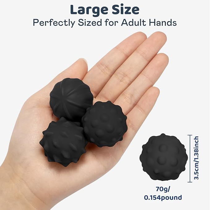Magnetic Sensory Fidget Balls – 3PC Large Weighted Textured Silicone Stress Relief Toys for Adults & Teens with ADHD, Autism, Anxiety – Quiet Fidget Magnets for Desk, Travel, Office & Gifting